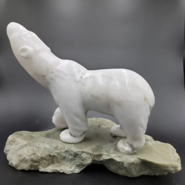 Alabaster Polar Bear with Green Chlorite Base 12L x 7W x 10H inches, 18.2 Lbs, Lacquar Finish. Pic 1
